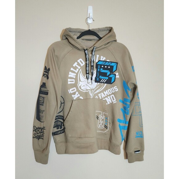 Ecko Unltd. Mens Graphic Hoodie Y2K Brown Tan World Famous Rhino Pullover Size S - Picture 8 of 15